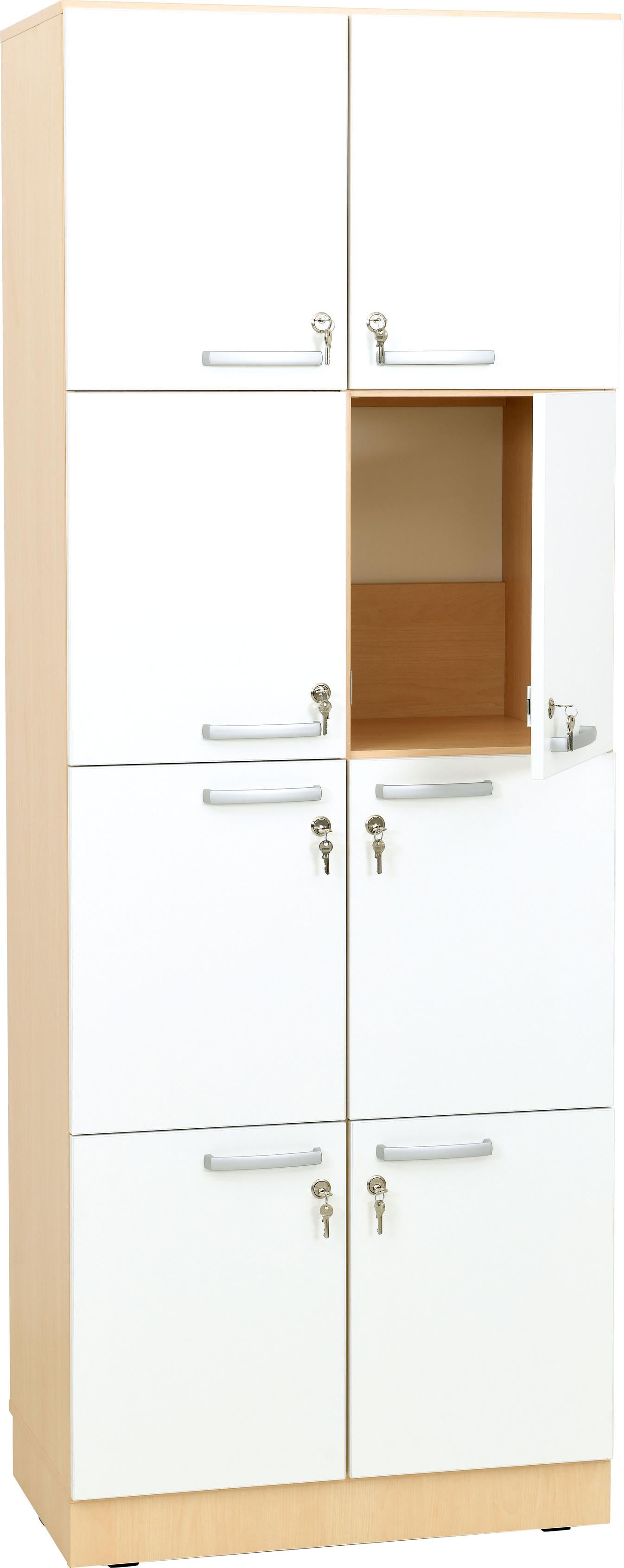 Grande Taschenschrank Ahorn – Weiß Türen, abschließbar.