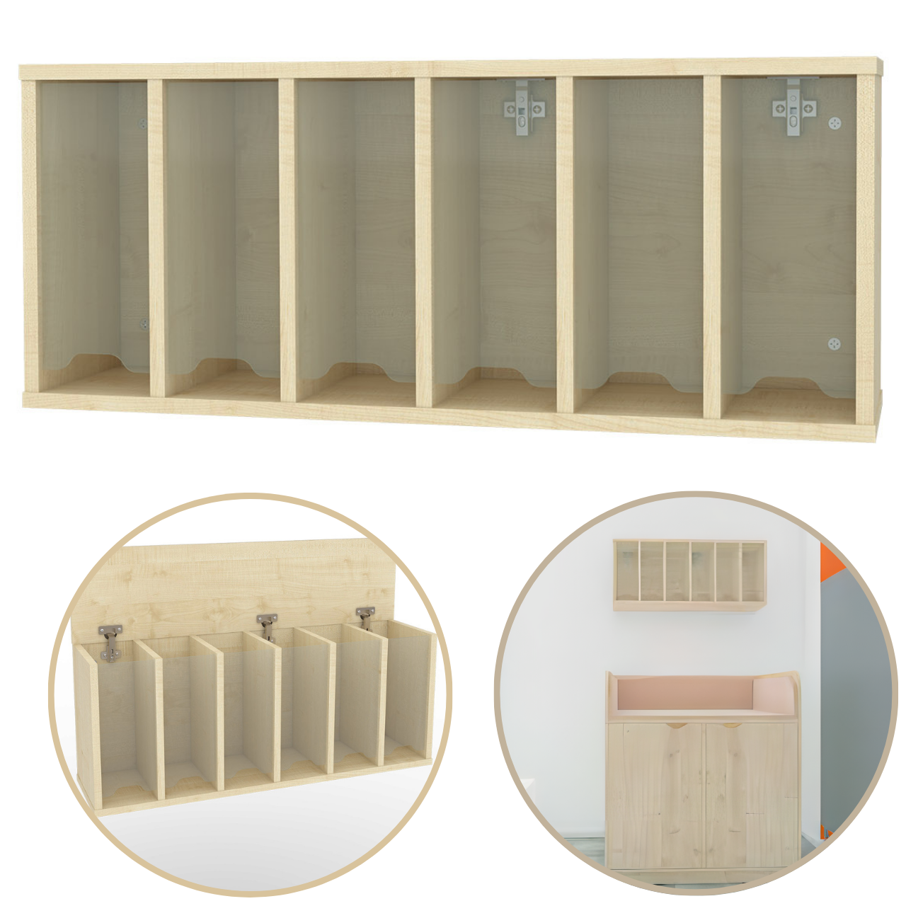 Windelregal für Wand aus Holz und Plexyglas. Geeignet für die Krippe, Kita & Kindergarten.