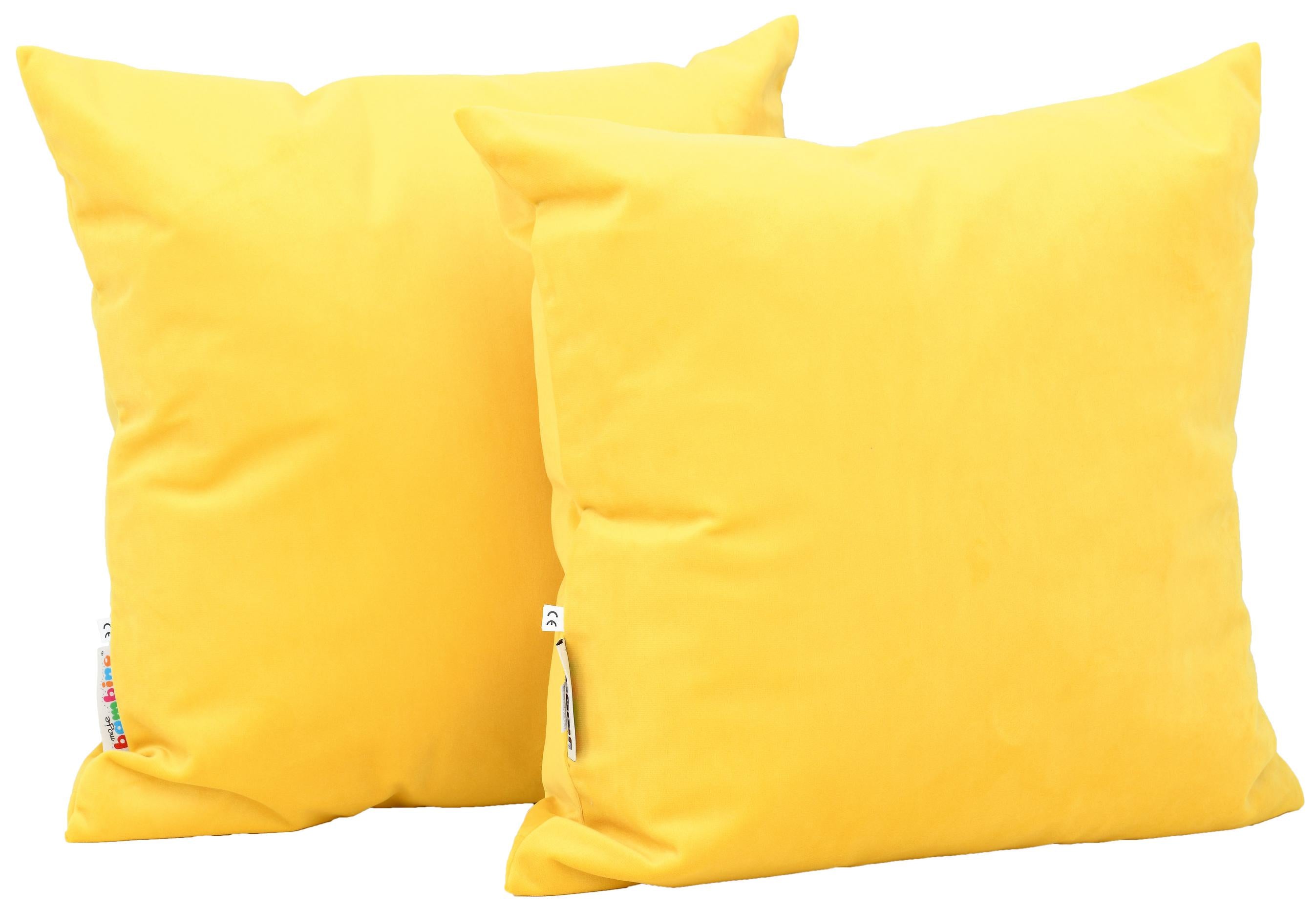 Zwei gelbe Kissen für Sitzlandschaft im 2er-Set.