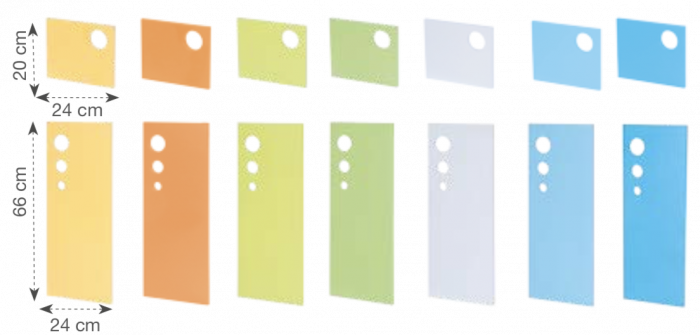 Garderobe Bubble-Serie mit ausziehbarer Bank, schwer entflammbar Konfigurierbar - versch. Farben und Größen. Geeignet für Kita, Kindergarten und Schule.