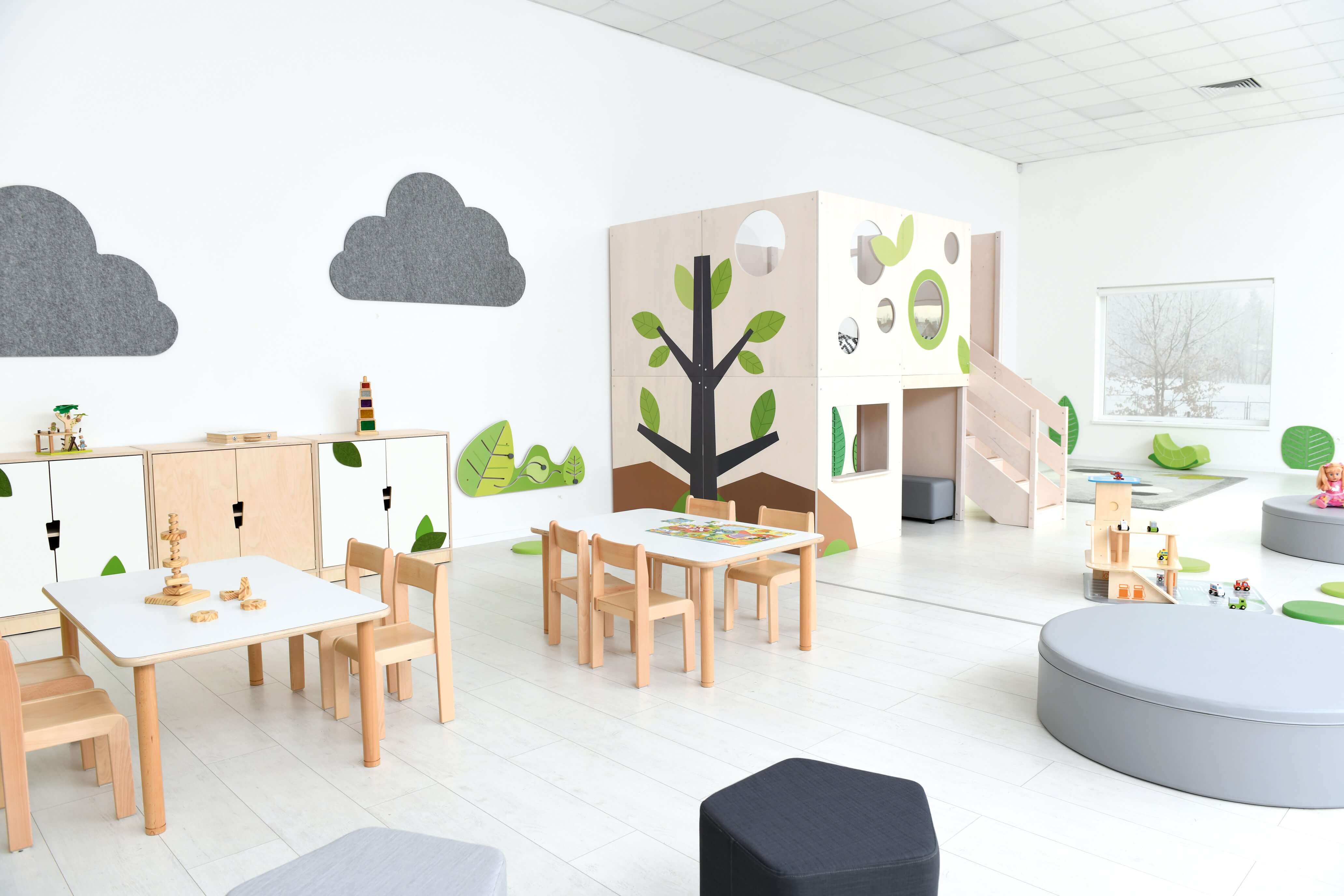 Hochebene Flora für Kindergarten Ansicht im Gruppenraum von vorne links