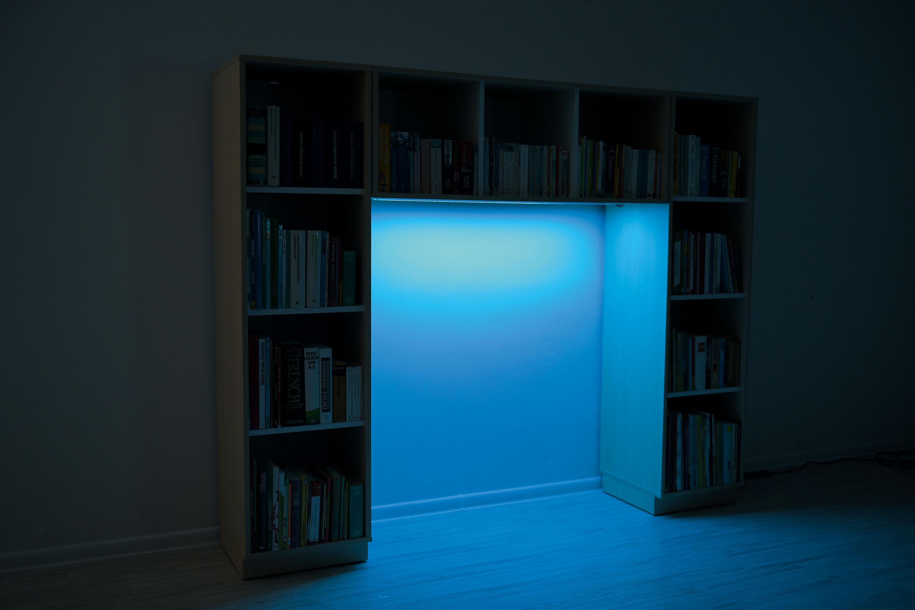 Quadro Bücherecke mit LED – Stilvolles Bücherregal in Wunschhöhe - Produkt wird im Kindergarten oder Schule genutzt.