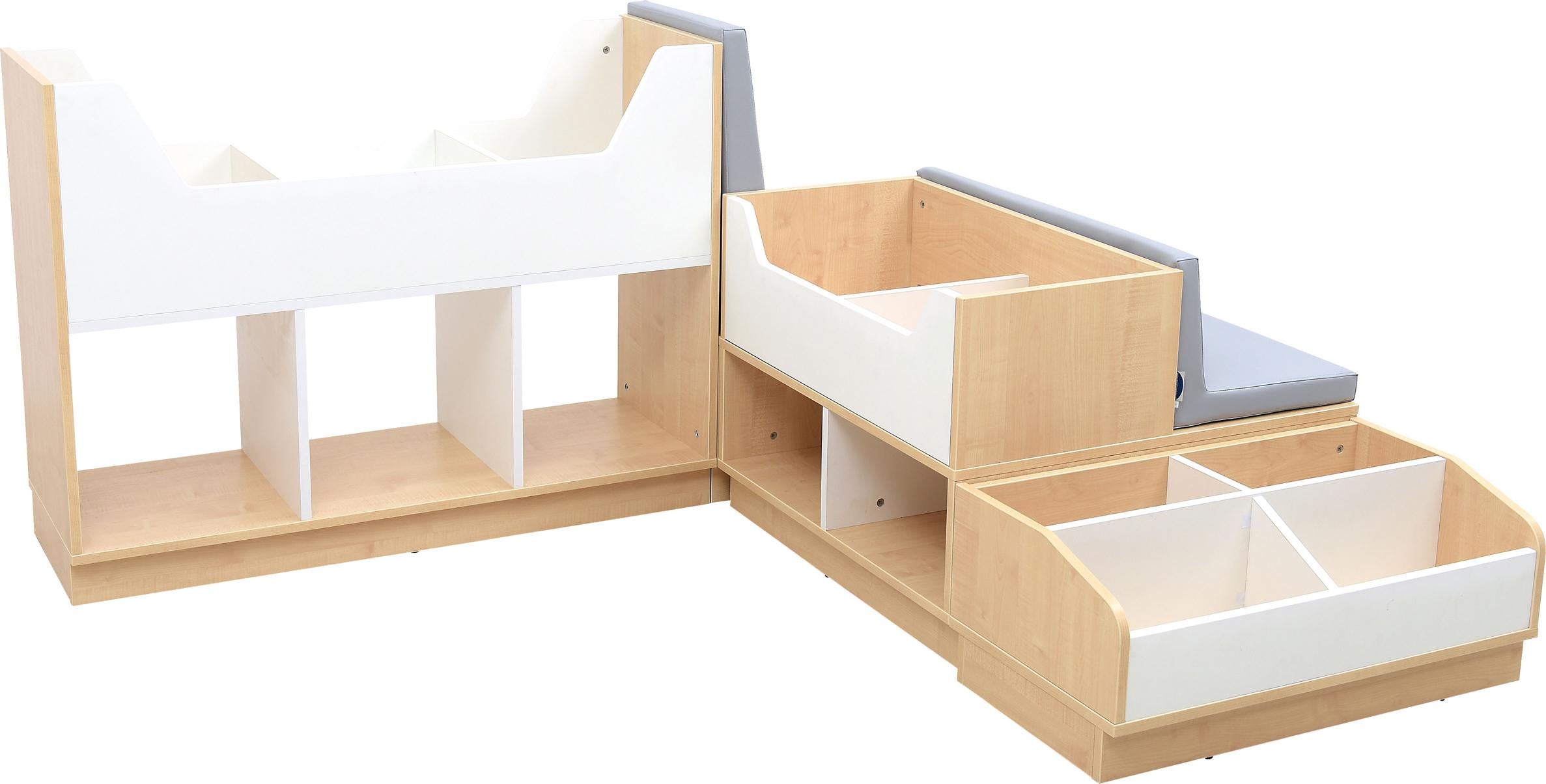 Quadro-Leseecke: Praktische Bücherbank für gemütliche Leseecken. - Produkt wird im Kindergarten oder Schule genutzt.