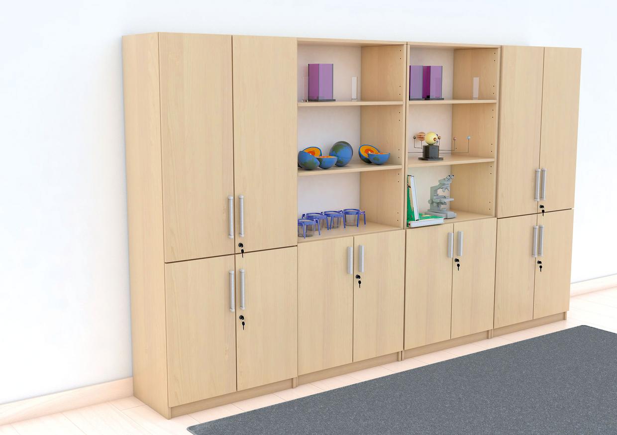 Schrankwand EXPO 8, Ahorn, mit Regalböden, klassischer Stil.