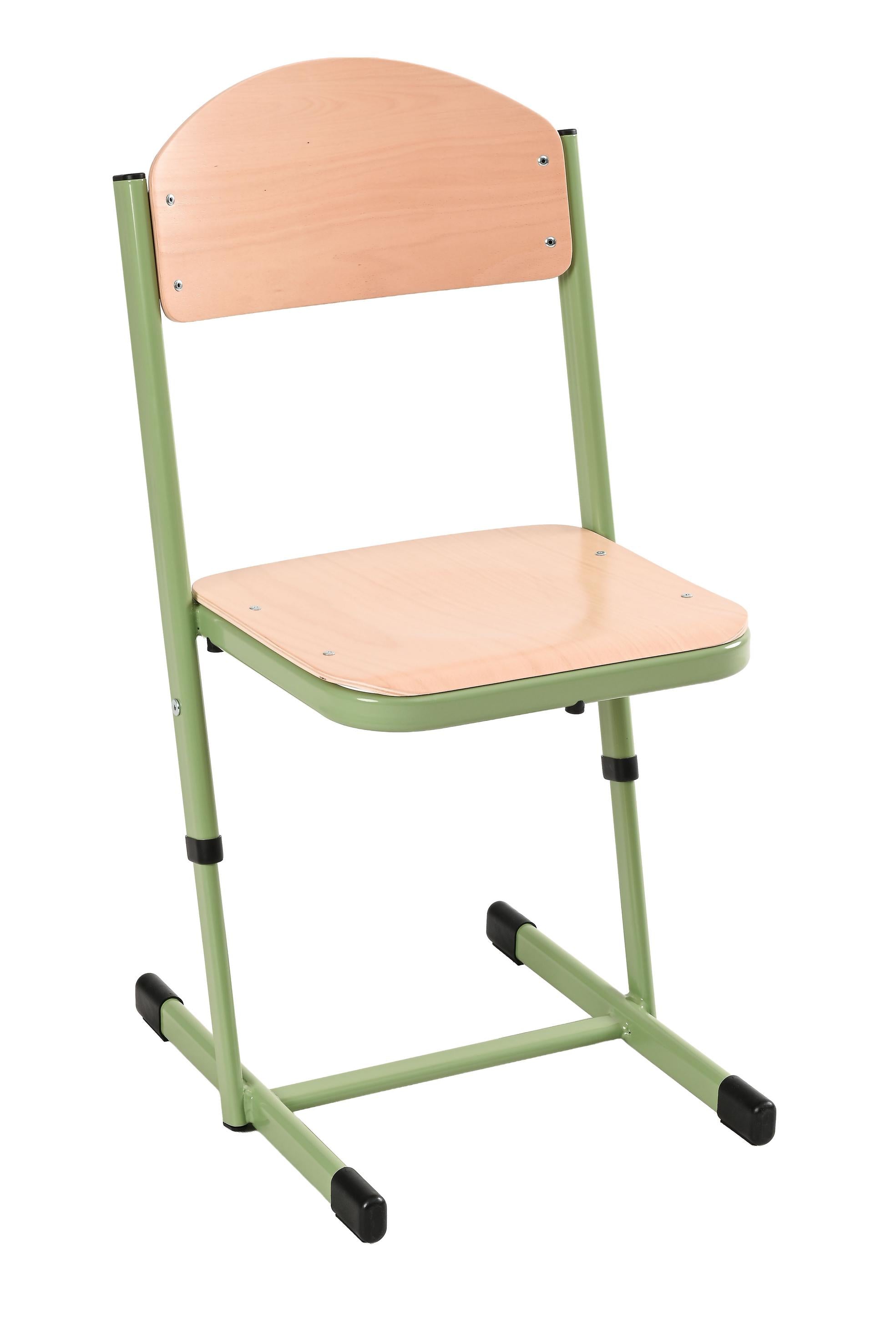 Schüler-Kufenstuhl mit grüner Struktur, ideal für Klassenzimmer.