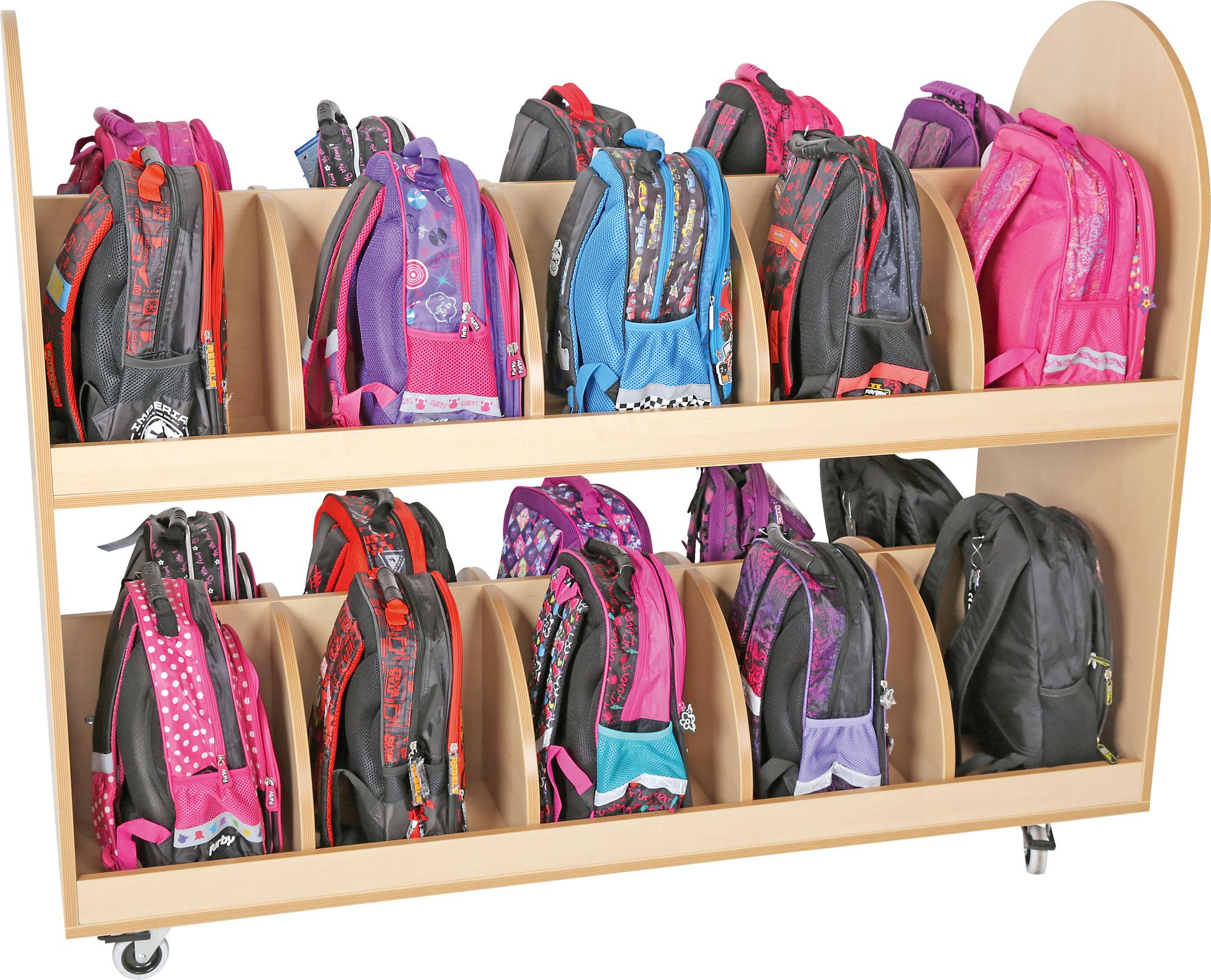 Taschenwagen, beidseitig, Fachbreite: 28 cm, mit bunten Schulranzen