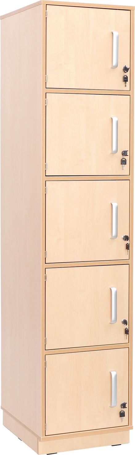 Eigentumsschrank mit fünf abschließbaren Fächern, Birke-Dekor.