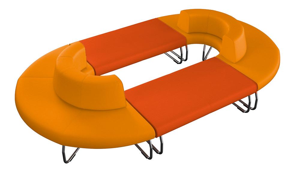 Orange-gelbe Sitzlandschaft Flow 6 mit modularer Anordnung.