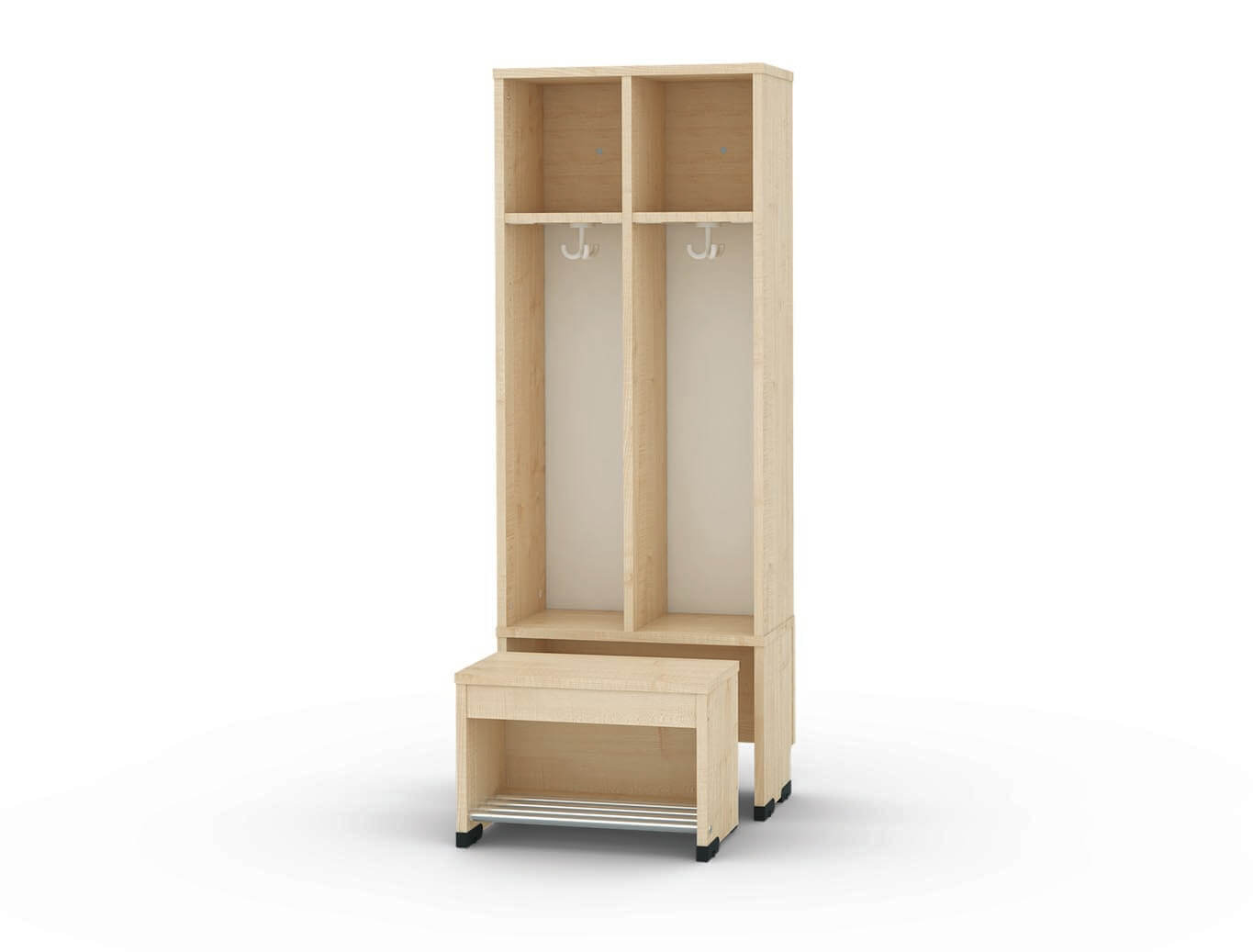 2er-Garderobe mit ausziehbarer Bank H=35 cm Bubble-Flex-Serie