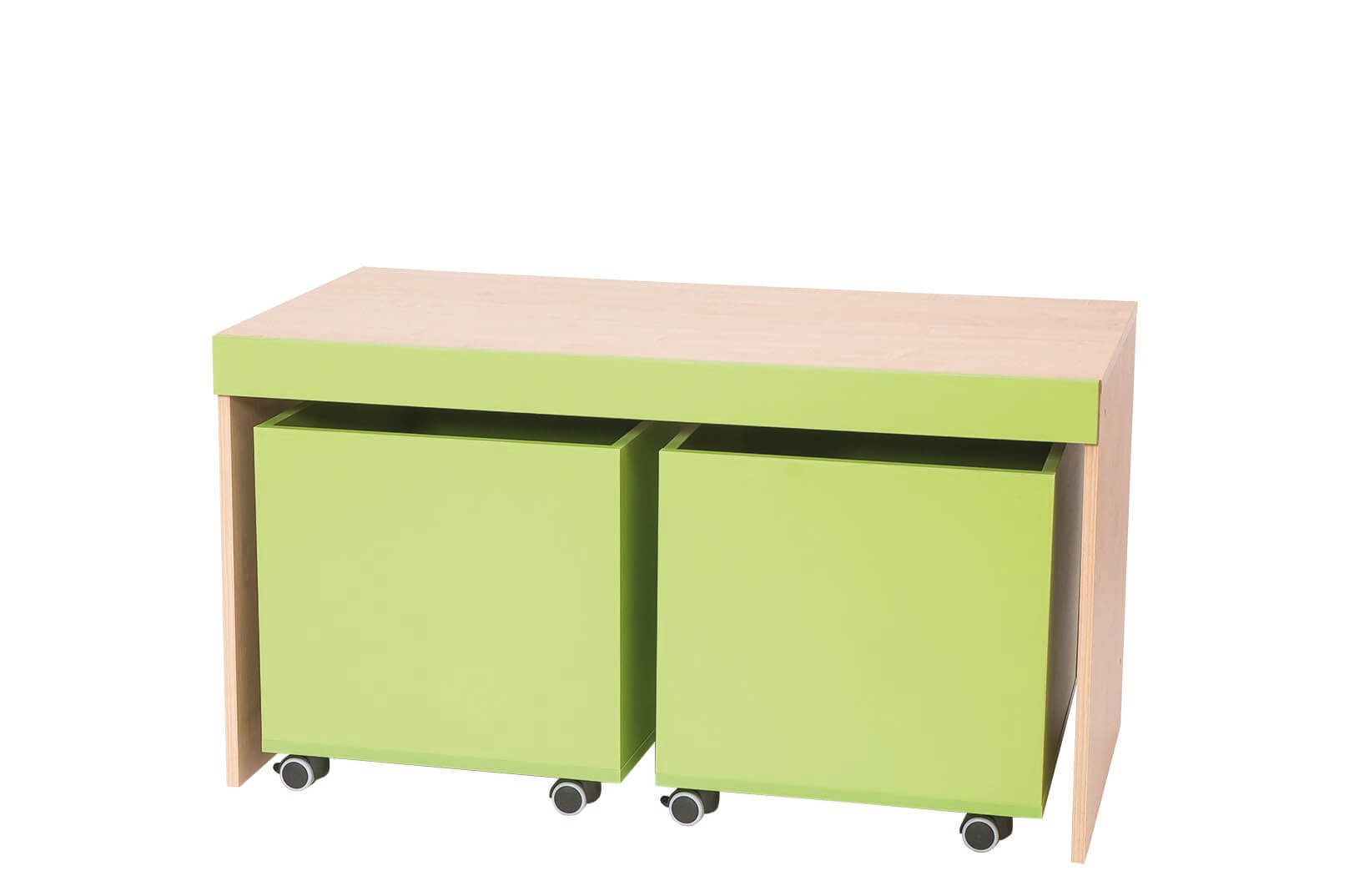 Doppel-Regal gelb mit Behältern - Raumtrenner-Häuschen-Serie