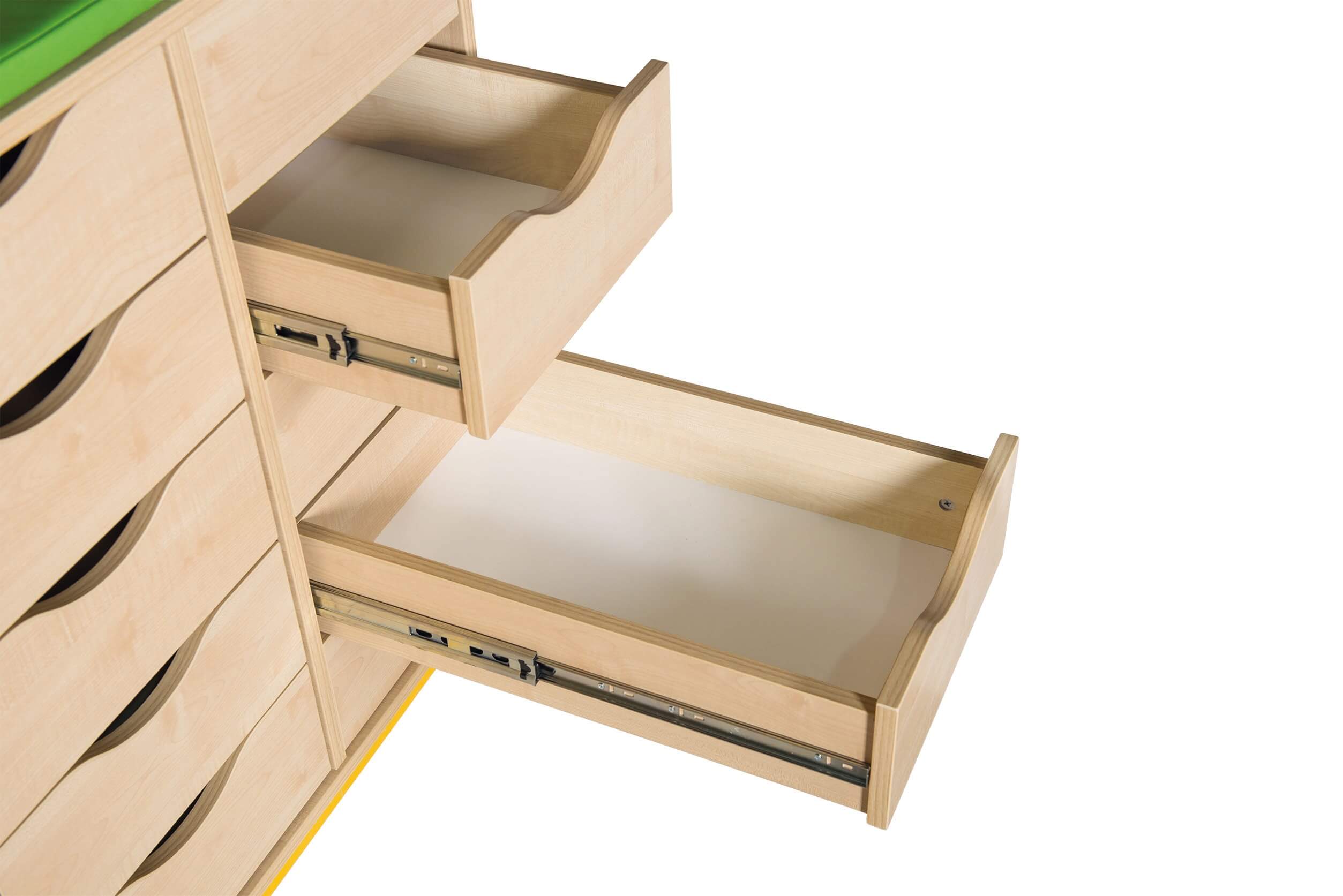 Wickeltisch mit Schubladen und Treppen inkl. Wickelauflage versch. Farben. Geeignet für die Krippe, Kita & Kindergarten.